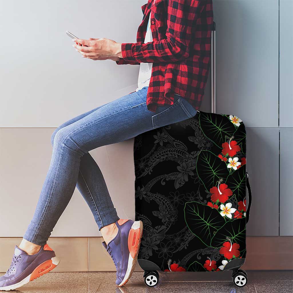 Hawaiian Taro Leaves-Hibiscus and Plumeria Luggage Cover Floral Tribal Tattoo Motif LT03 - Polynesian Pride