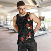 Hawaiian Taro Leaves-Hibiscus and Plumeria Men Tank Top Floral Tribal Tattoo Motif LT03 Black - Polynesian Pride