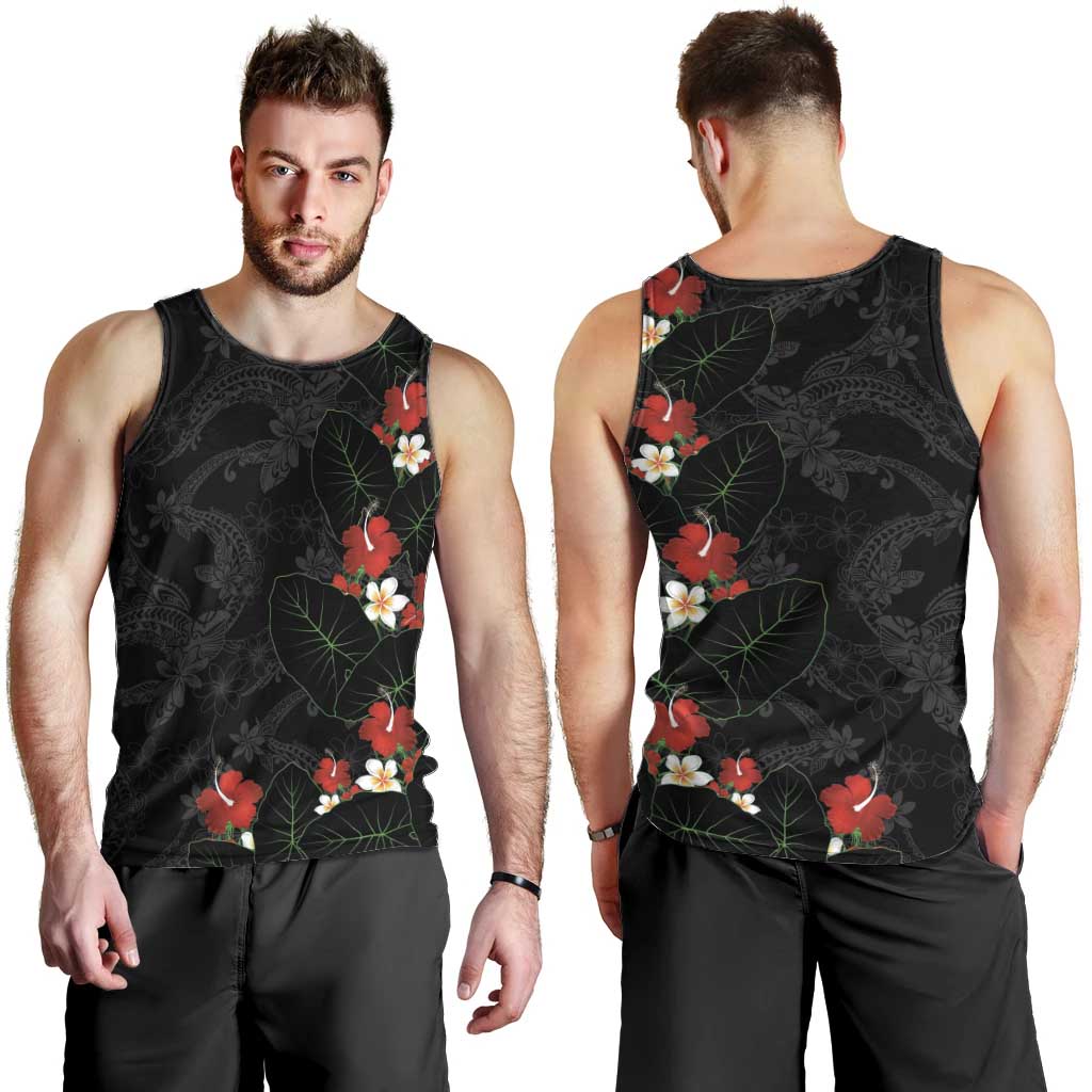 Hawaiian Taro Leaves-Hibiscus and Plumeria Men Tank Top Floral Tribal Tattoo Motif LT03 - Polynesian Pride