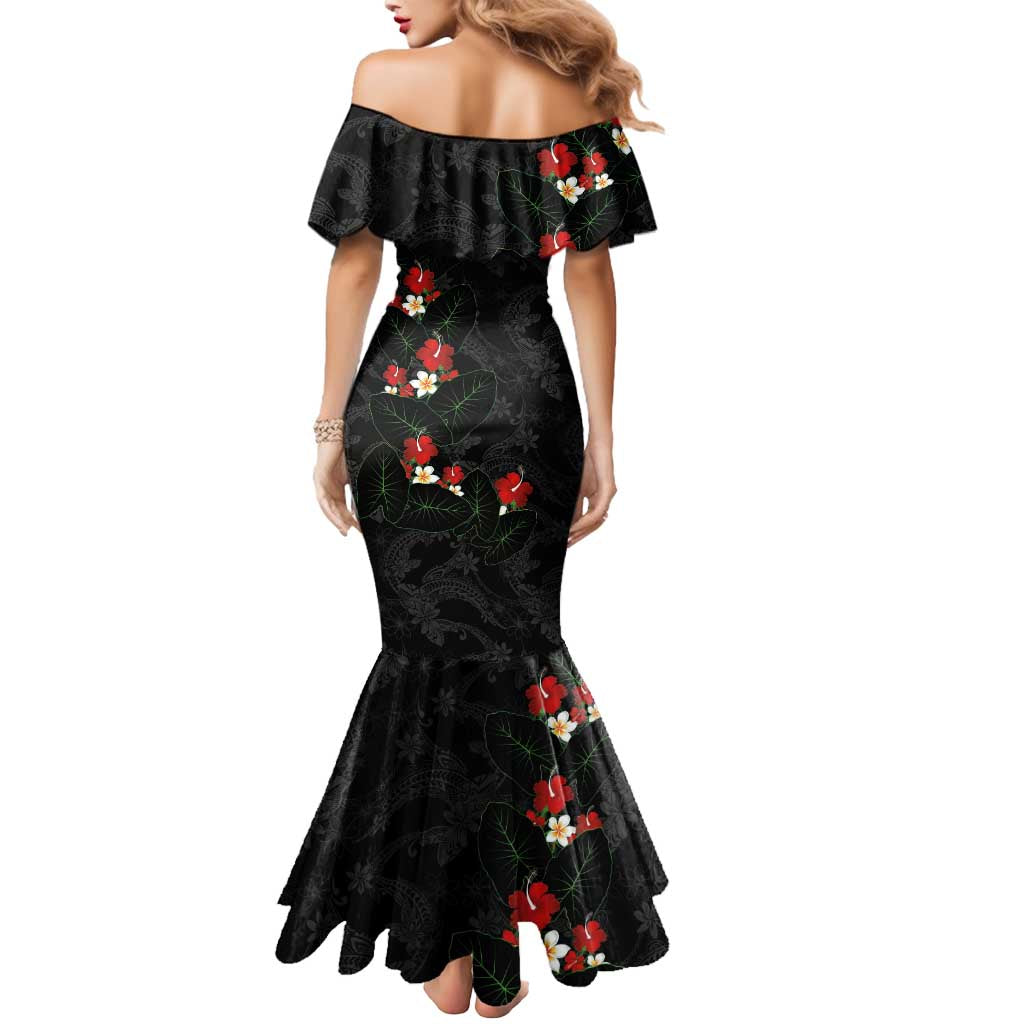 Hawaiian Taro Leaves-Hibiscus and Plumeria Mermaid Dress Floral Tribal Tattoo Motif LT03 - Polynesian Pride