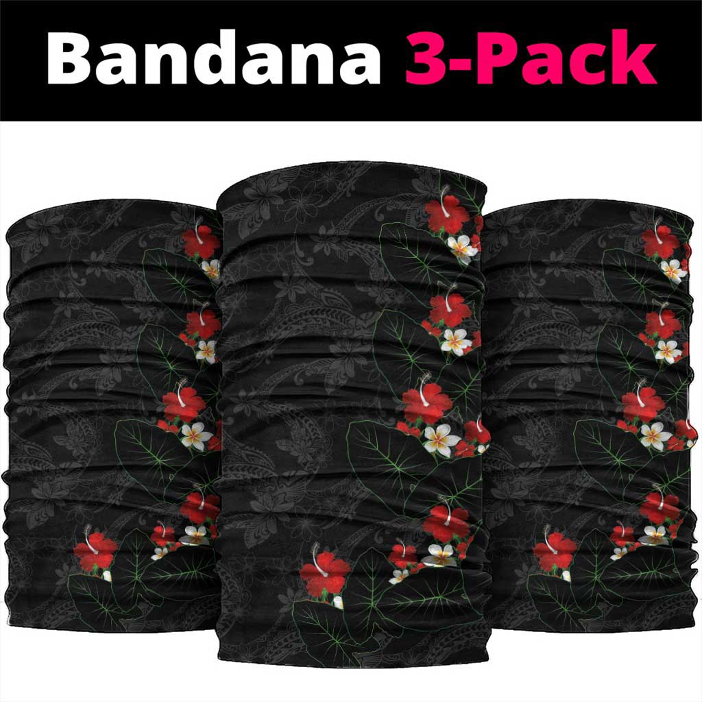 Hawaiian Taro Leaves-Hibiscus and Plumeria Neck Gaiter Floral Tribal Tattoo Motif LT03 package One Size: 25*50cm Black - Polynesian Pride