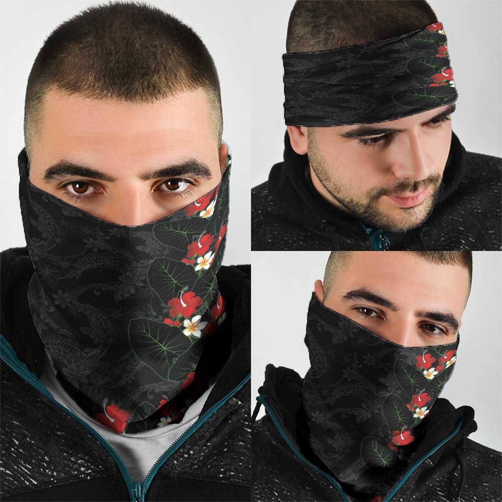 Hawaiian Taro Leaves-Hibiscus and Plumeria Neck Gaiter Floral Tribal Tattoo Motif LT03 - Polynesian Pride