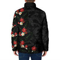 Hawaiian Taro Leaves-Hibiscus and Plumeria Padded Jacket Floral Tribal Tattoo Motif