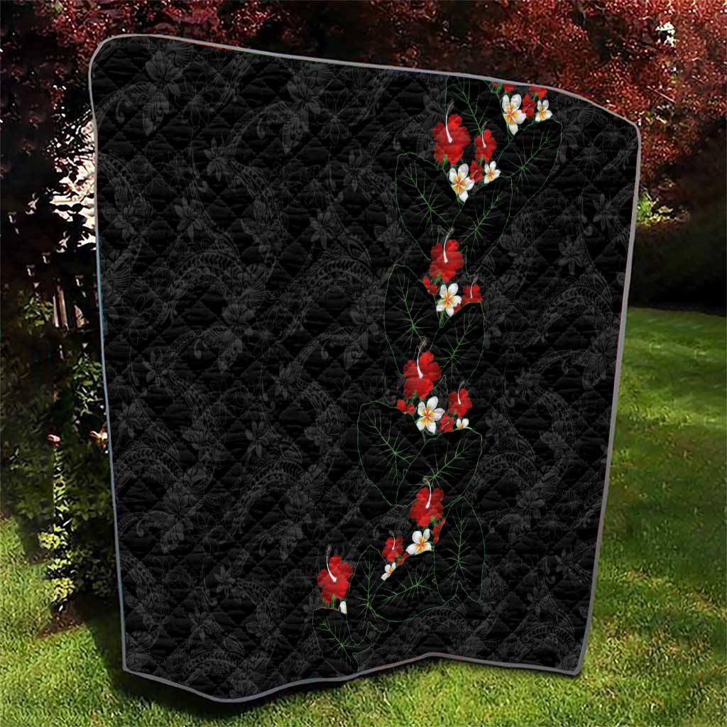 Hawaiian Taro Leaves-Hibiscus and Plumeria Quilt Floral Tribal Tattoo Motif LT03 - Polynesian Pride