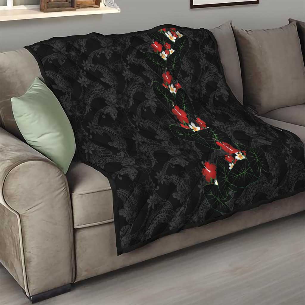 Hawaiian Taro Leaves-Hibiscus and Plumeria Quilt Floral Tribal Tattoo Motif LT03 - Polynesian Pride