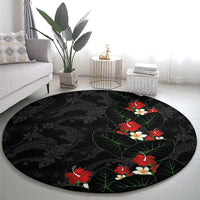 Hawaiian Taro Leaves-Hibiscus and Plumeria Round Carpet Floral Tribal Tattoo Motif LT03 - Polynesian Pride