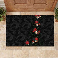 Hawaiian Taro Leaves-Hibiscus and Plumeria Rubber Doormat Floral Tribal Tattoo Motif LT03 Black - Polynesian Pride