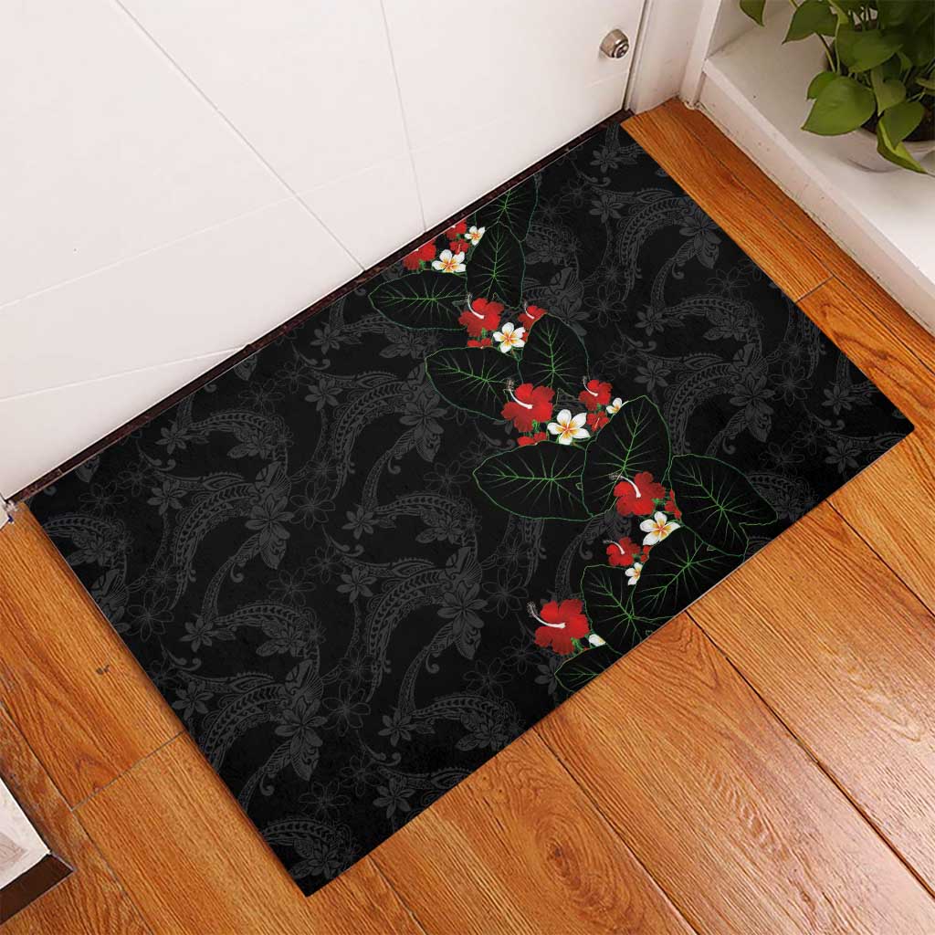 Hawaiian Taro Leaves-Hibiscus and Plumeria Rubber Doormat Floral Tribal Tattoo Motif LT03 - Polynesian Pride