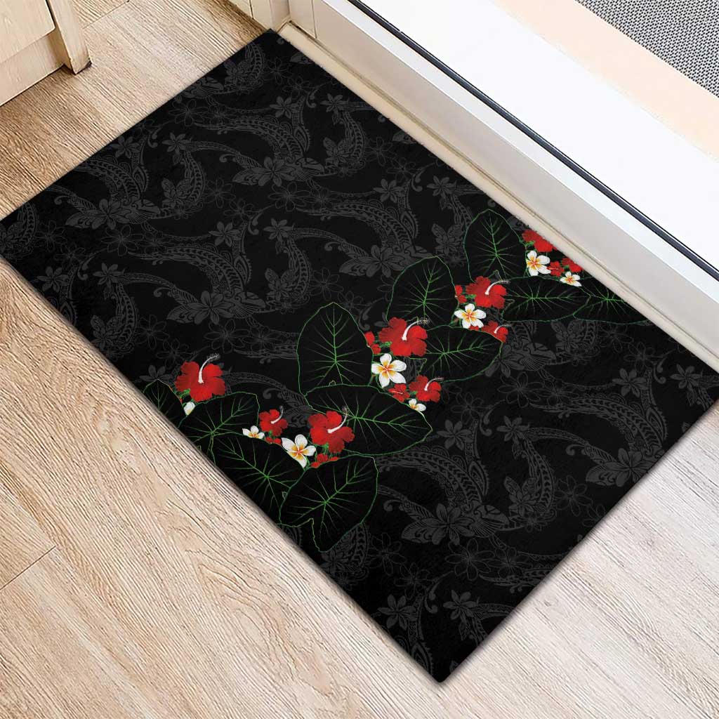 Hawaiian Taro Leaves-Hibiscus and Plumeria Rubber Doormat Floral Tribal Tattoo Motif LT03 - Polynesian Pride