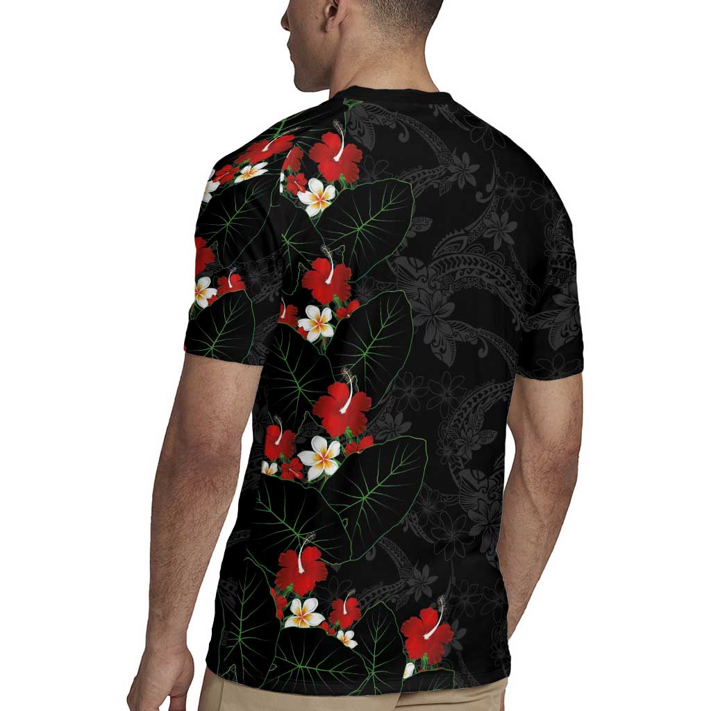 Hawaiian Taro Leaves-Hibiscus and Plumeria Rugby Jersey Floral Tribal Tattoo Motif LT03 - Polynesian Pride