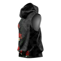 Hawaiian Taro Leaves-Hibiscus and Plumeria Sleeveless Hoodie Floral Tribal Tattoo Motif LT03 - Polynesian Pride