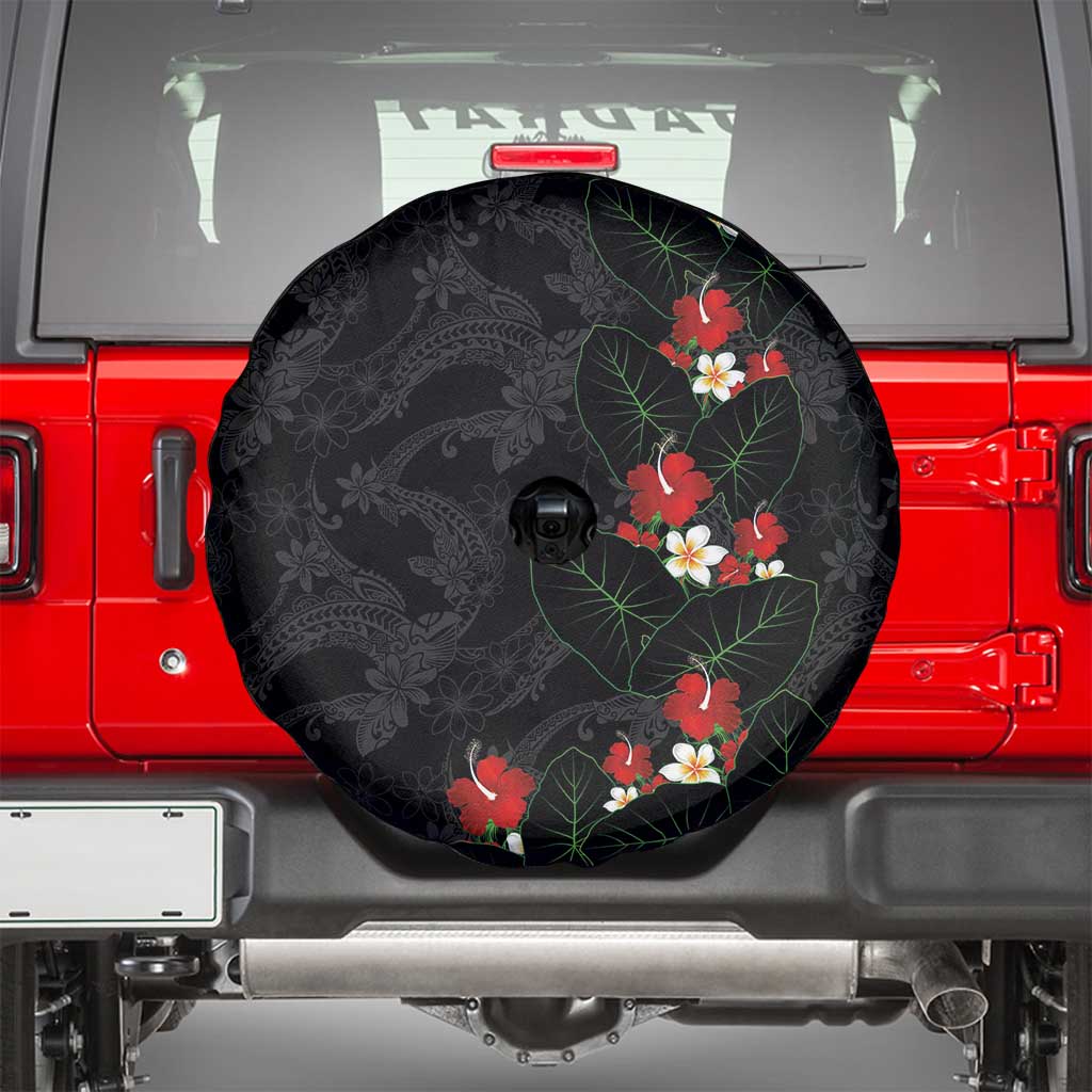 Hawaiian Taro Leaves-Hibiscus and Plumeria Spare Tire Cover Floral Tribal Tattoo Motif LT03 - Polynesian Pride