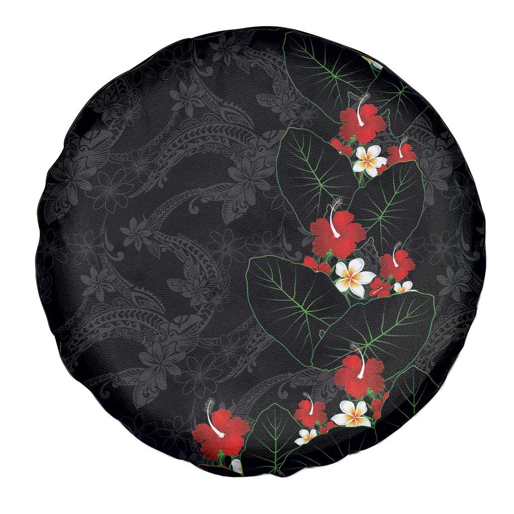 Hawaiian Taro Leaves-Hibiscus and Plumeria Spare Tire Cover Floral Tribal Tattoo Motif LT03 - Polynesian Pride