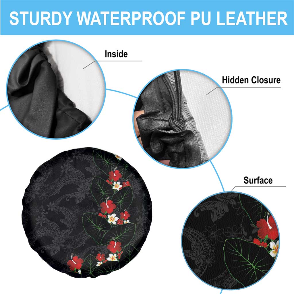 Hawaiian Taro Leaves-Hibiscus and Plumeria Spare Tire Cover Floral Tribal Tattoo Motif LT03 - Polynesian Pride
