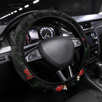 Hawaiian Taro Leaves-Hibiscus and Plumeria Steering Wheel Cover Floral Tribal Tattoo Motif LT03 Universal Fit Black - Polynesian Pride