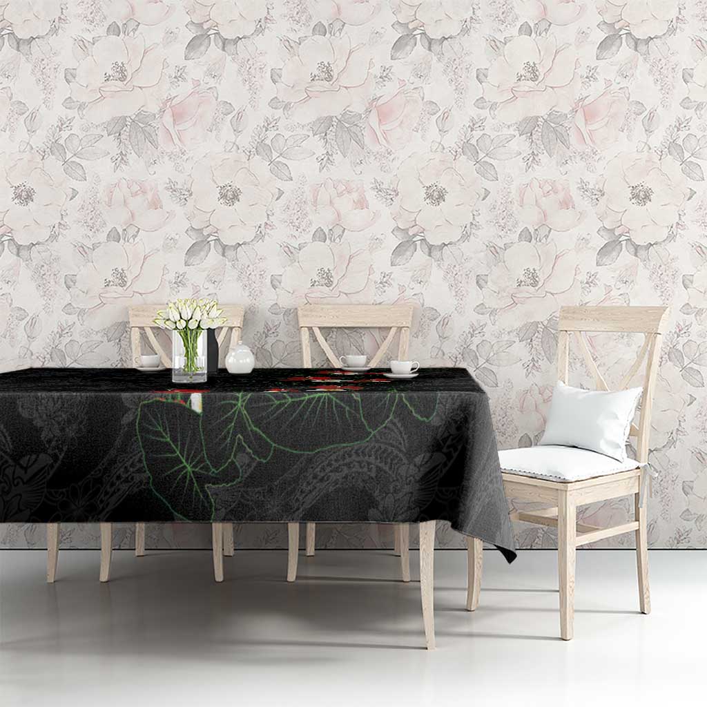 Hawaiian Taro Leaves-Hibiscus and Plumeria Tablecloth Floral Tribal Tattoo Motif