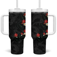 Hawaiian Taro Leaves-Hibiscus and Plumeria Tumbler With Handle Floral Tribal Tattoo Motif LT03 One Size: 40 oz Black - Polynesian Pride