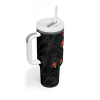Hawaiian Taro Leaves-Hibiscus and Plumeria Tumbler With Handle Floral Tribal Tattoo Motif LT03 - Polynesian Pride