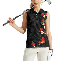 Hawaiian Taro Leaves-Hibiscus and Plumeria Women Sleeveless Polo Shirt Floral Tribal Tattoo Motif LT03 - Polynesian Pride
