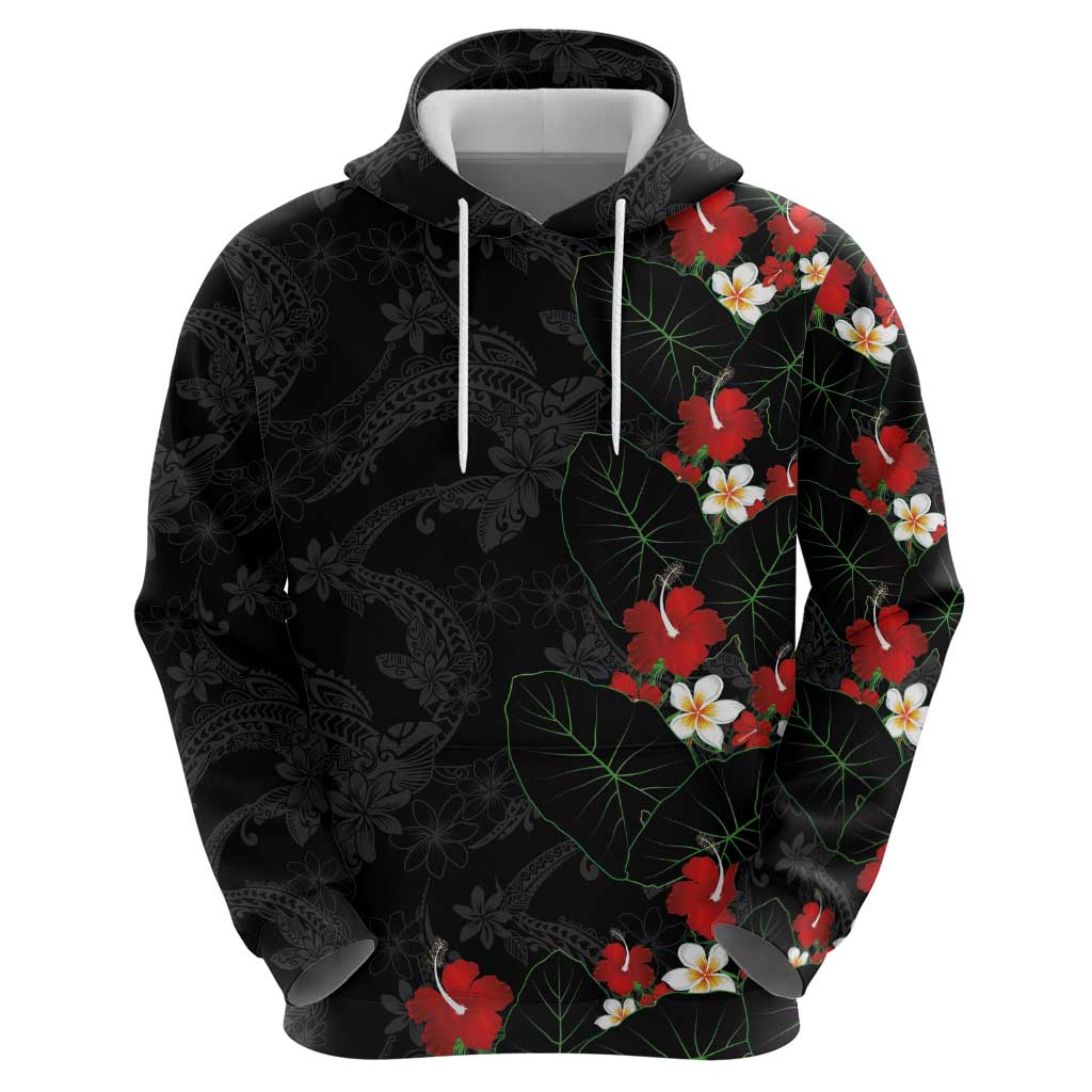 Hawaiian Taro Leaves-Hibiscus and Plumeria Zip Hoodie Floral Tribal Tattoo Motif LT03 - Polynesian Pride