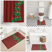 Hawaiian Taro Leaves-Hibiscus and Plumeria Bathroom Set Polynesian Art-Kakau Tattoo Red
