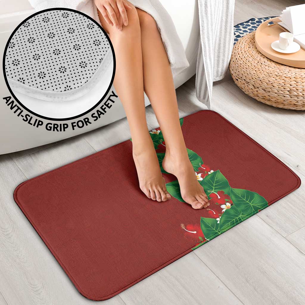 Hawaiian Taro Leaves-Hibiscus and Plumeria Bathroom Set Polynesian Art-Kakau Tattoo Red