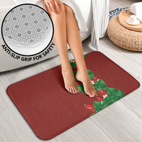 Hawaiian Taro Leaves-Hibiscus and Plumeria Bathroom Set Polynesian Art-Kakau Tattoo Red