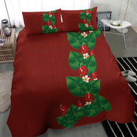 Hawaiian Taro Leaves-Hibiscus and Plumeria Bedding Set Polynesian Art-Kakau Tattoo Red