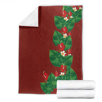 Hawaiian Taro Leaves-Hibiscus and Plumeria Blanket Polynesian Art-Kakau Tattoo Red