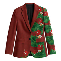 Hawaiian Taro Leaves-Hibiscus and Plumeria Blazer Polynesian Art-Kakau Tattoo Red