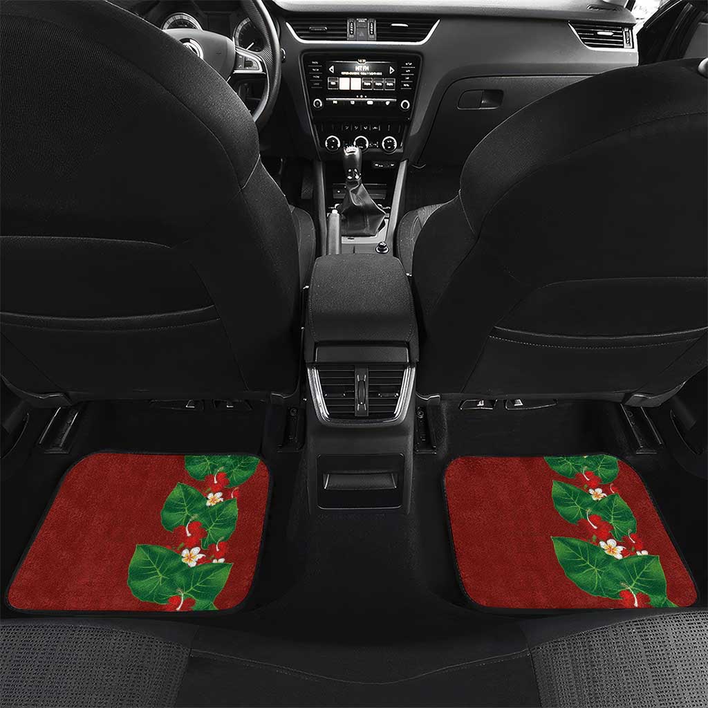 Hawaiian Taro Leaves-Hibiscus and Plumeria Car Mats Polynesian Art-Kakau Tattoo Red