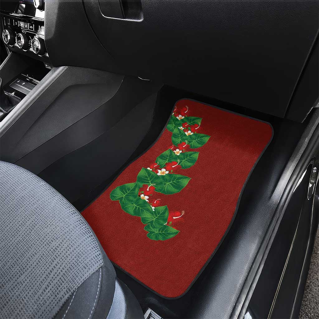 Hawaiian Taro Leaves-Hibiscus and Plumeria Car Mats Polynesian Art-Kakau Tattoo Red