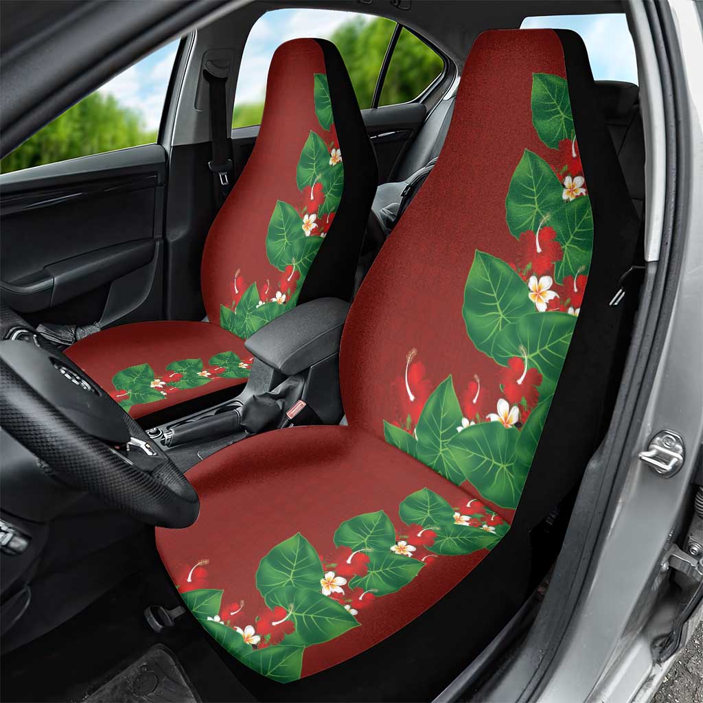 Hawaiian Taro Leaves-Hibiscus and Plumeria Car Seat Cover Polynesian Art-Kakau Tattoo Red LT03 - Polynesian Pride