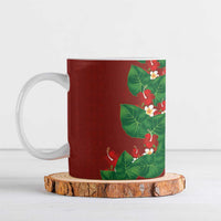 Hawaiian Taro Leaves-Hibiscus and Plumeria Ceramic Mug Polynesian Art-Kakau Tattoo Red