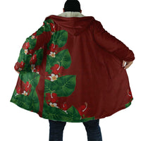 Hawaiian Taro Leaves-Hibiscus and Plumeria Cloak Polynesian Art-Kakau Tattoo Red