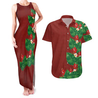 Hawaiian Taro Leaves-Hibiscus and Plumeria Couples Matching Tank Maxi Dress and Hawaiian Shirt Polynesian Art-Kakau Tattoo Red LT03 Red - Polynesian Pride