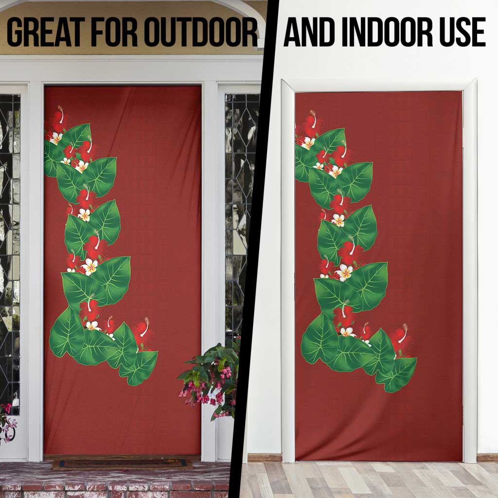 Hawaiian Taro Leaves-Hibiscus and Plumeria Door Cover Polynesian Art-Kakau Tattoo Red LT03 - Polynesian Pride