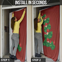 Hawaiian Taro Leaves-Hibiscus and Plumeria Door Cover Polynesian Art-Kakau Tattoo Red LT03 - Polynesian Pride
