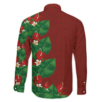 Hawaiian Taro Leaves-Hibiscus and Plumeria Family Matching Off Shoulder Maxi Dress and Hawaiian Shirt Polynesian Art-Kakau Tattoo Red LT03 - Polynesian Pride