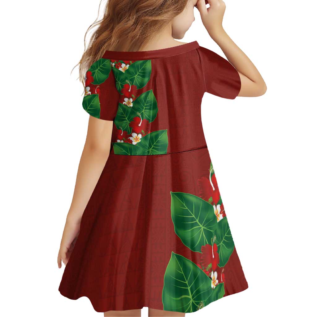 Hawaiian Taro Leaves-Hibiscus and Plumeria Family Matching Off Shoulder Short Dress and Hawaiian Shirt Polynesian Art-Kakau Tattoo Red LT03 - Polynesian Pride