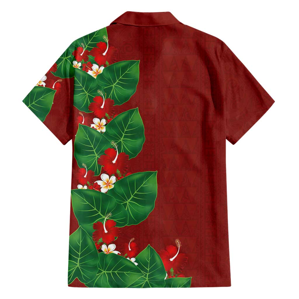 Hawaiian Taro Leaves-Hibiscus and Plumeria Family Matching Summer Maxi Dress and Hawaiian Shirt Polynesian Art-Kakau Tattoo Red LT03 - Polynesian Pride