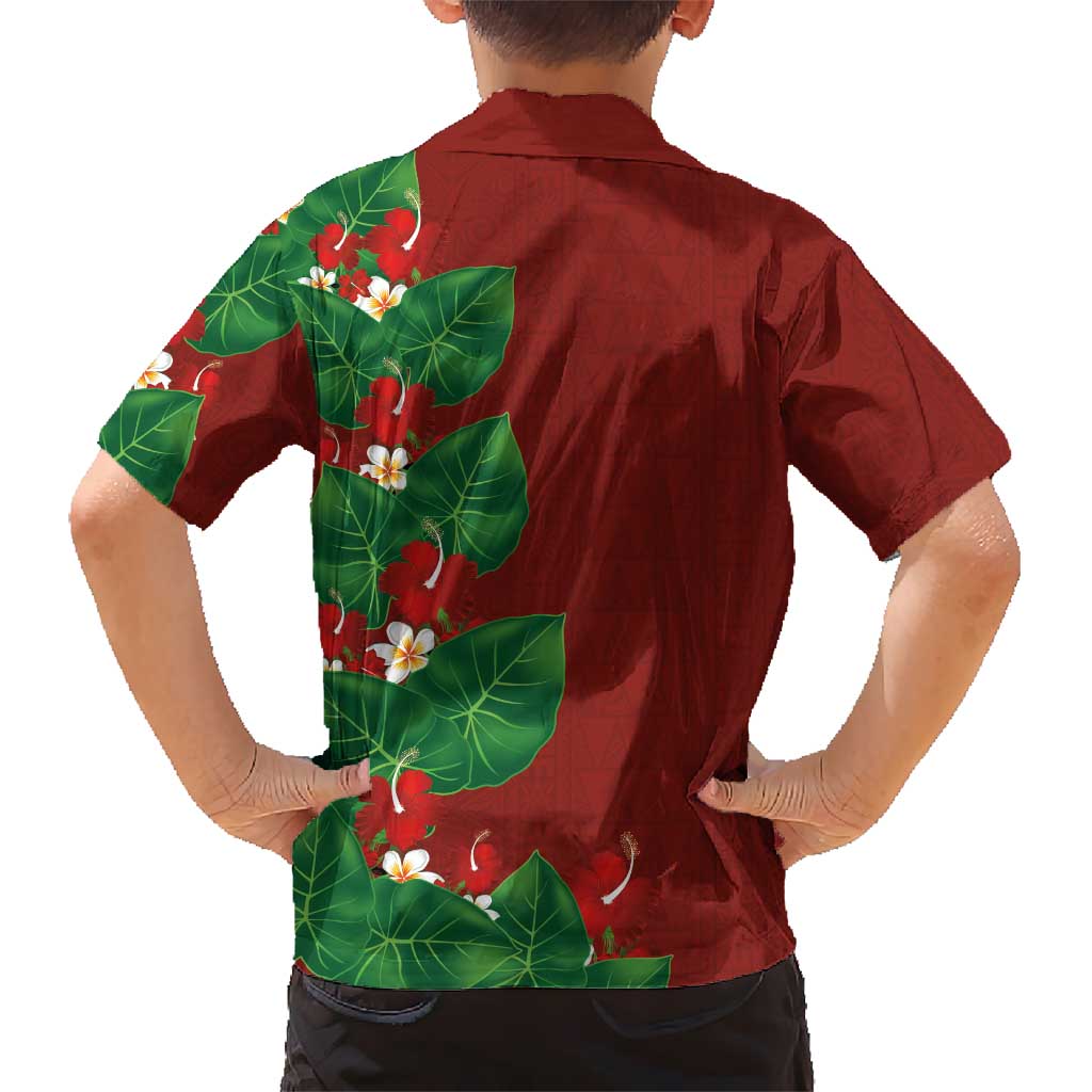 Hawaiian Taro Leaves-Hibiscus and Plumeria Family Matching Tank Maxi Dress and Hawaiian Shirt Polynesian Art-Kakau Tattoo Red LT03 - Polynesian Pride