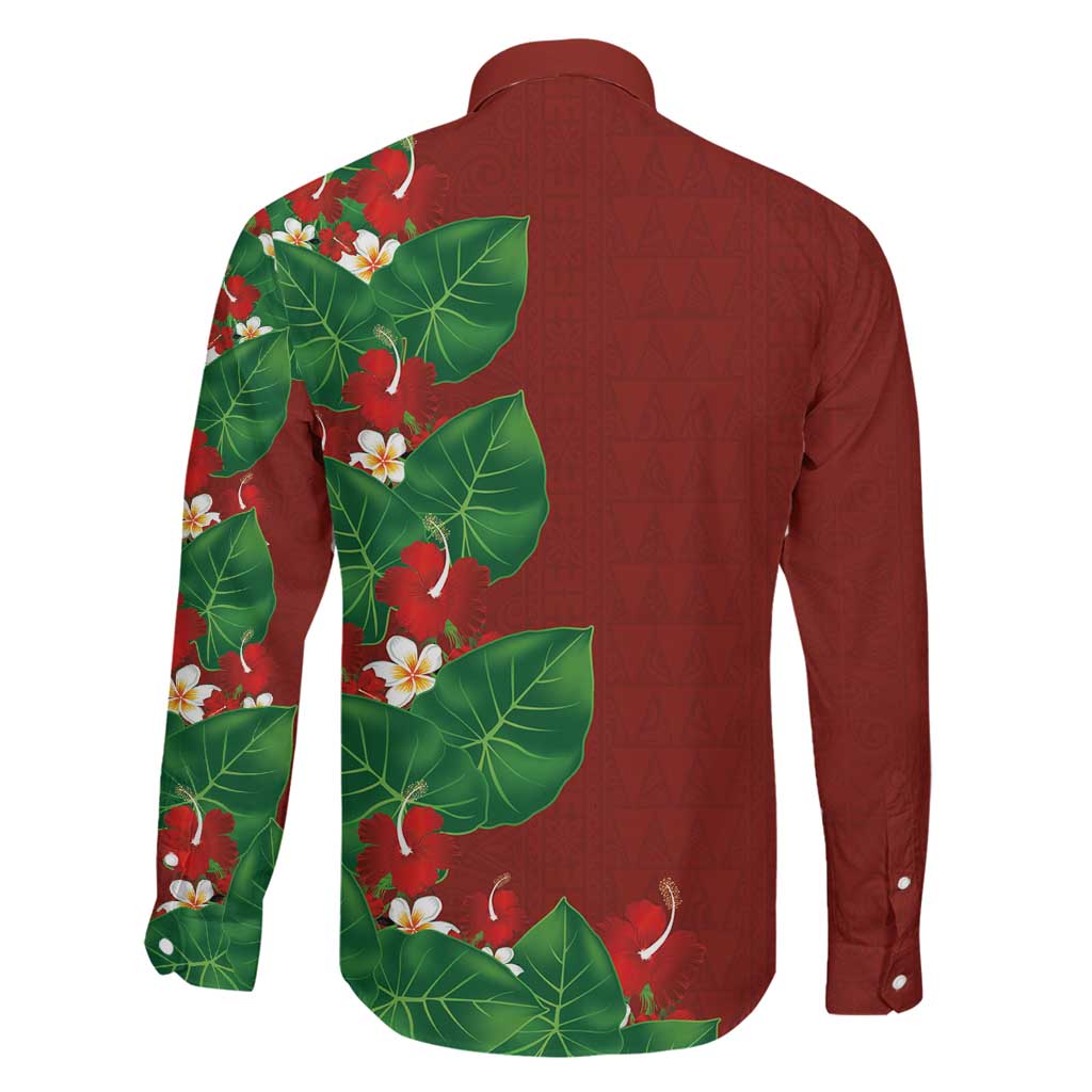 Hawaiian Taro Leaves-Hibiscus and Plumeria Family Matching Tank Maxi Dress and Hawaiian Shirt Polynesian Art-Kakau Tattoo Red LT03 - Polynesian Pride