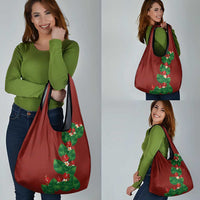 Hawaiian Taro Leaves-Hibiscus and Plumeria Grocery Bag Polynesian Art-Kakau Tattoo Red