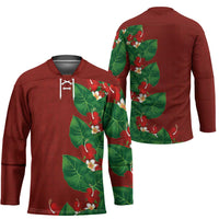 Hawaiian Taro Leaves-Hibiscus and Plumeria Hockey Jersey Polynesian Art-Kakau Tattoo Red LT03 - Polynesian Pride