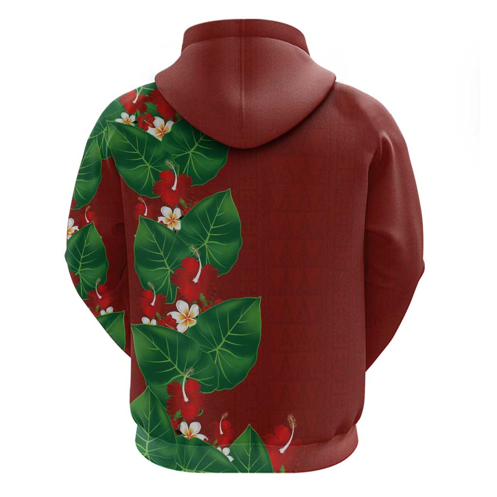 Hawaiian Taro Leaves-Hibiscus and Plumeria Hoodie Polynesian Art-Kakau Tattoo Red LT03 - Polynesian Pride