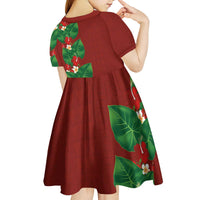 Hawaiian Taro Leaves-Hibiscus and Plumeria Kid Short Sleeve Dress Polynesian Art-Kakau Tattoo Red LT03 - Polynesian Pride