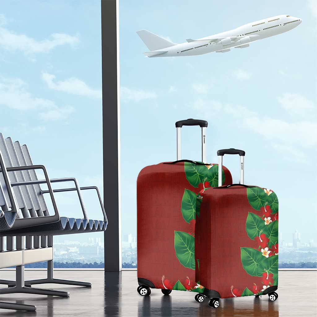 Hawaiian Taro Leaves-Hibiscus and Plumeria Luggage Cover Polynesian Art-Kakau Tattoo Red LT03 - Polynesian Pride
