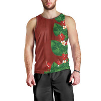 Hawaiian Taro Leaves-Hibiscus and Plumeria Men Tank Top Polynesian Art-Kakau Tattoo Red