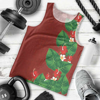 Hawaiian Taro Leaves-Hibiscus and Plumeria Men Tank Top Polynesian Art-Kakau Tattoo Red